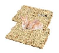 PINVNBY Natural Grass Mat for Rabbits,2 Pack Rabbit Hay Mats,100% Handwoven Hay Chewable Bedding & Cooling Mat for Bunny Guinea Pigs Hamsters Chinchillas - Eco-Friendly Cage Liner,Nesting Toy