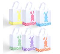 PINWATT 12 Pcs Reusable Easter Non-Woven Gift Bags with Handles, Bunny Polka Dot Party Favor Totes, Easter Egg Hunt Goodie Bags, Basket Stuffers for Kids Treats Gift Wrapping (9x8.6x4.3 Inches)