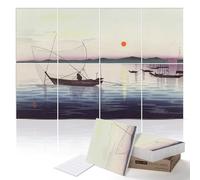 PINWELIFE® Wall Art Acoustic Panels, Sound Proof Absorbing Panels for Home/Office, Decorative Absorbing Dampening, Noise and Echo Cancelling, 120x80cm (Boats and setting sun by Ohara Koson)