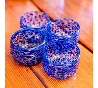 PINYAS Mezcal Cups | Hand-Blown Glass, Artisan Crafted | Blue Confetti | Sipping Copitas perfect for Mezcal or Tequila | Set of 4
