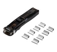 Pinzatrice Senza Graffette 1 Trasparente +1 Nero, Portatile Dispenser Mollette 50 Clip Ricarica Acciaio INOX, Design Ergonomico Antiscivolo, per Ufficio Scuola Casa, Organizer Documenti