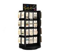 Pinzoveco Rotating Earring Display Stands for Selling with Adversitsing Board, Real Wood Jewelry Display Stand for Vendors, Large Capacity Earring Cards for Selling Rack Holder (40 Hooks) Black