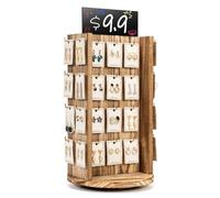 Pinzoveco Rotating Earring Display Stands for Selling with Adversitsing Board, Real Wood Jewelry Display Stand for Vendors, Large Capacity Earring Cards for Selling Rack Holder (40 Hooks)