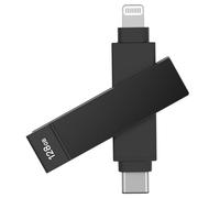PioData iXflash iPhone Flash Drive: 128GB Apple MFi Certified, Lightning & USB C Memory Stick Black 2-in-1 for Phone, iPad & Computer - Photo, Video & Backup Photo Stick with Free APP