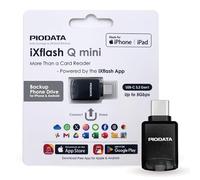 Piodata Phone Memory Card Reader: Micro SD USB-C Drive for iPhone and Android, Auto Photo & Video Backup, iXflash Q mini Apple MFi Portable Flash Storage with Free App and MicroSD Slot Adaptor Black