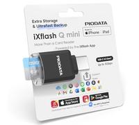 Piodata Phone Memory Card Reader: Micro SD USB-C Drive for iPhone and Android, Auto Photo & Video Backup, iXflash Q mini Apple MFi Portable Flash Storage with Free App and MicroSD Slot Adaptor Black