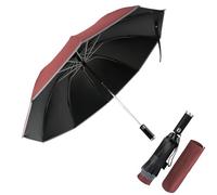Pioggistar Windproof Folding Umbrella, Automatic Reverse Umbrella, Large Rain Umbrella, 10 Reinforced Ribs for Men and Women, with Torch, Diameter 105 cm, red