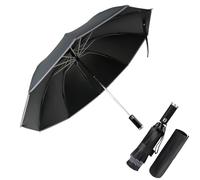 Pioggistar Windproof Folding Umbrella, Automatic Reverse Umbrella, Large Rain Umbrella, 10 Reinforced Ribs for Men and Women, with Torch, Diameter 105 cm, Black
