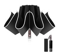 Pioggistar Windproof Folding Umbrella, Automatic Reverse Umbrella, Mechanical Rain Umbrella, 10 Reinforced Ribs for Men and Women, Diameter 105 cm, Black, Si Intende
