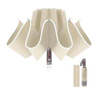 Pioggistar Windproof Folding Umbrella, Automatic Reverse Umbrella, Mechanical Rain Umbrella, 10 Reinforced Ribs for Men and Women, Diameter 105 cm, beige