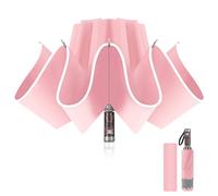 Pioggistar Windproof Folding Umbrella, Automatic Reverse Umbrella, Mechanical Rain Umbrella, 10 Reinforced Ribs for Men and Women, Diameter 105 cm, pink