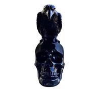 Piomoner Raven Statue,Black Crow On Skeleton Sculpture Creative House Decoration | Black Crow Perching On Skull Decorative Figurine, Creative Flowers Skull Desktop Ornament