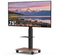 Piomudek Mobile TV Stand with Glass Shelf, Swivel Rolling TV Cart for 32-100 Inch TVs up to 132 Lbs, Height Adjustable Portable Stand on Locking Wheels, Max Vesa 600x400mm, Black