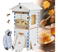 PioMue Beehive Starter Kit, Automatic Self-Flowing Honey Hive, Complete Wooden Bee Box, Includes Beekeeper Suit with Observation Window & Honey Spout for Beginners & Hobbyists