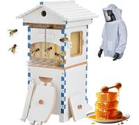 PioMue Beehive Starter Kit, Frame Complete Bee Box, With Observation Window & Honey Spout, Bee Hive, Carpenter Bee House, Includes Beekeeper Suit for Garden Pollinators