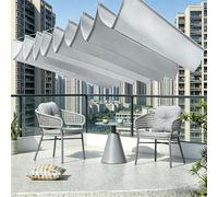 PioMue Waterproof Retractable Wavy Awning, U-Shaped Sliding Roller Blind, Outdoor Shade Canopy with Eyelets and Ropes, for Gardens and Event Spaces LightGray-500cm*100cm/196.9in*39.4in