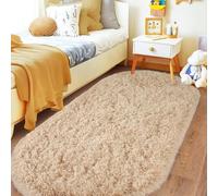 Pionblank Fluffy Area Rug for Bedroom 3.3'x6.2', Shag Oval Rug for Bedside, Ultra Soft Cute Plush Carpet for Living Room Kids Girls Boys Room Nursery Teens Dorm Home Decor, Camel