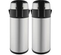 Pioneer 5.0L Stainless Steel Push-Pump Airpot, Leakproof Flask for Hot and Cold Drinks, Easy Pump Drink Dispenser for Events, Satin Finish (Pack of 2)