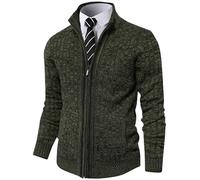 Pioneer Camp Men's Cardigan Sweaters Full Zip Up Stand Collar Slim Fit Casual Knitted Sweater with 2 Front Pockets, Green Heather, X-Large