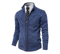 Pioneer Camp Men's Cardigan Sweaters Full Zip Up Stand Collar Slim Fit Casual Knitted Sweater with 2 Front Pockets, Blue Heather, Large