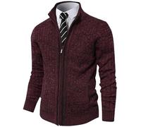 Pioneer Camp Men's Cardigan Sweaters Full Zip Up Stand Collar Slim Fit Casual Knitted Sweater with 2 Front Pockets, Burgundy Heather, Small