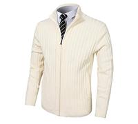 Pioneer Camp Men's Cardigan Sweaters Full Zip Up Stand Collar Slim Fit Casual Knitted Sweater with 2 Front Pockets, Beige, XL