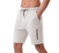 Pioneer Camp Men's Sports Shorts Short Cotton Short Jogging Bottoms Men's Summer Casual Sweat Shorts Elastic Waist with Zip 7 Inch Sports Shorts, a-bone white, M