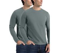 Pioneer Camp Mens T Shirts Cotton Casual Crew Neck Short/Long Sleeve Basic Heavyweight Soft Plain Tees Classic Fit Tshirts, 2-pack Essential Cotton - Grey Green, XXL