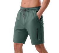 Pioneer Camp Sports Trousers Short Men's Jogging Bottoms Short Cotton with Zip Pocket Men's Short Trousers Summer Casual Sweat Shorts Leisure Shorts 7 Inch, A-grey-green, XXL