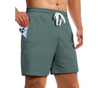 Pioneer Camp Sweat Shorts for Men 5 Inch Inseam Shorts Athletic Gym Workout Casual Cotton Shorts for Running Pajama Lounge, Greyish Green, Medium