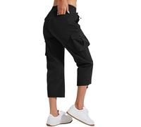 Pioneer Camp Women's Cargo Capris Hiking Trousers Lightweight Quick Dry Outdoor Camping Stretch Summer Pants for Women Casual (Black;L)