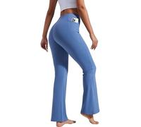 Pioneer Camp Women's Flare Yoga Trousers Bootcut Flared Leggings with Pockets High Waist Tummy Control Bell Bottoms Workout Grey Blue