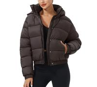 Pioneer Camp Women's Winter Jacket Puffer 3/4 Jack Medium Thick Cropped Jacket Short Water-Repellent Down Jacket with Hood, brown, S