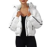 Pioneer Camp Women's Winter Jacket Puffer 3/4 Jack Medium Thick Cropped Jacket Short Water-Repellent Down Jacket with Hood, White, L
