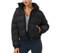 Pioneer Camp Women's Winter Jacket Puffer 3/4 Jack Medium Thick Cropped Jacket Short Water-Repellent Down Jacket with Hood, black, XL
