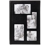 Pioneer Collage Frame Embossed "Family" Sewn Leatherette Cover 300 Pocket Photo Album, Black