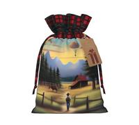 Pioneer Dreams Holiday Printed Drawstring Pouch M For Festival Wrapping, Storage And Party Use