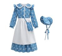 Pioneer Dress - Colonial Prairie Costumes with Apron for Little Kids | Cosplay Clothing for Daughter School Halloween Daily Dress Up Easter Theater Photoshoot Toddler Picnics Events