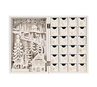Pioneer Effort Christmas Wooden Advent Calendar Book with Drawers and LED, Reusable Christmas Countdown Wooden Advent Calendar with Village Forrest Reindeer Scene Adults Kids (White)