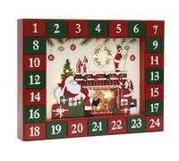Pioneer Effort Christmas Wooden Advent Calendar with 24 Drawers and LED, Reusable Countdown to Christmas Tabletop Decoration with Christmas Scene to Fill Gifts, Sweets, Candy, Chocolate, Red & Green