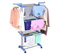 PIONEER GOODS 4 Tier Clothes Airer Drying Rack with Wheels, Foldable Laundry Dryer Rack, Extra Large Stainless Steel Clothes Drying Stand for Indoor Outdoor Use, Bedroom, Balcony & Laundry Room