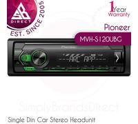 Pioneer MVH-S120UBG 1-DIN receiver with green illumination, USB and compatible with Android devices.