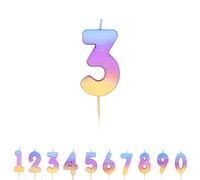 Pioneer Party 3 Number Candle, Age 3 Candle, 3rd Third Birthday Candle, 15836, Rainbow Ombre
