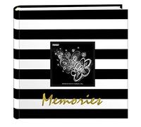 Pioneer Photo Albums EV-246/M Golden Memories Black and White Striped Pkt Photo Album, 200 Pocket 4x6, Gold