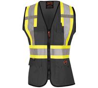 Pioneer Safety Vest for Women With Pockets - Hi-Vis Reflective Tape - For Construction - Black