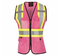 Pioneer Safety Vest for Women With Pockets - Hi-Vis Reflective Tape - For Construction - Pink
