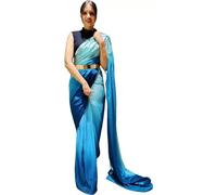 Pionex Women's Ready To Wear Saree Style From Prestitched drape Saree With Golden Belt One Minute Wraparound, Sky Blue, One Size