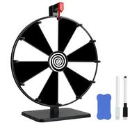 Pionites 12 Inch 14 Slots Prize Wheel Tabletop or Wall Mount Fortune Spin with Dry Erase Marker and Eraser for Engaging Home Parties, Trade Show, Carnival Events (12''12Slots Black&White)
