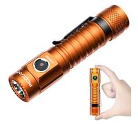 PIOOCAN S10Pro 2500 Lumens Rechargeable Tactical Flashlight, Compact Pocket Mini LED Super Bright Small Flashlight for Emergency, EDC, Searching, Camping, Hiking, Everyday Use (Orange)