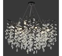 PIOUTNF Modern Black Crystal Tree Branch Chandelier, 10-Light 30" Black K9 Crystal Chandeliers for Dining Room, Round Chandelier for Living Room,High Ceiling,Kitchen Island,Foyer,Staircase